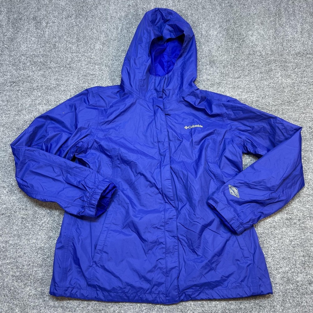Columbia Jacket Womens XL Blue Hooded Full Zip Windbreaker Mesh Lined RL2436